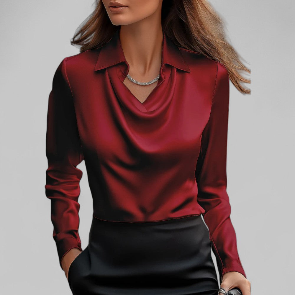 Theresa | Satin Blouse with Waterfall Neckline - Elegant Ivory