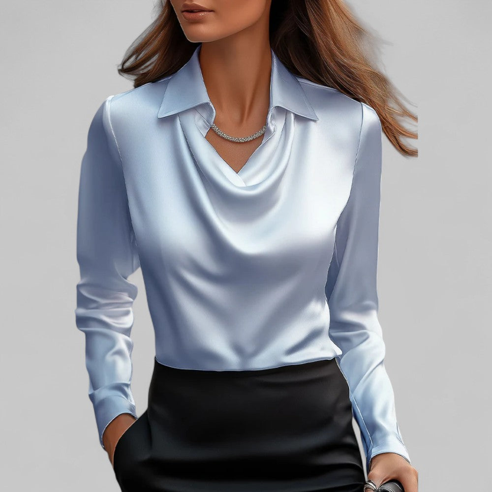 Theresa | Satin Blouse with Waterfall Neckline - Elegant Ivory