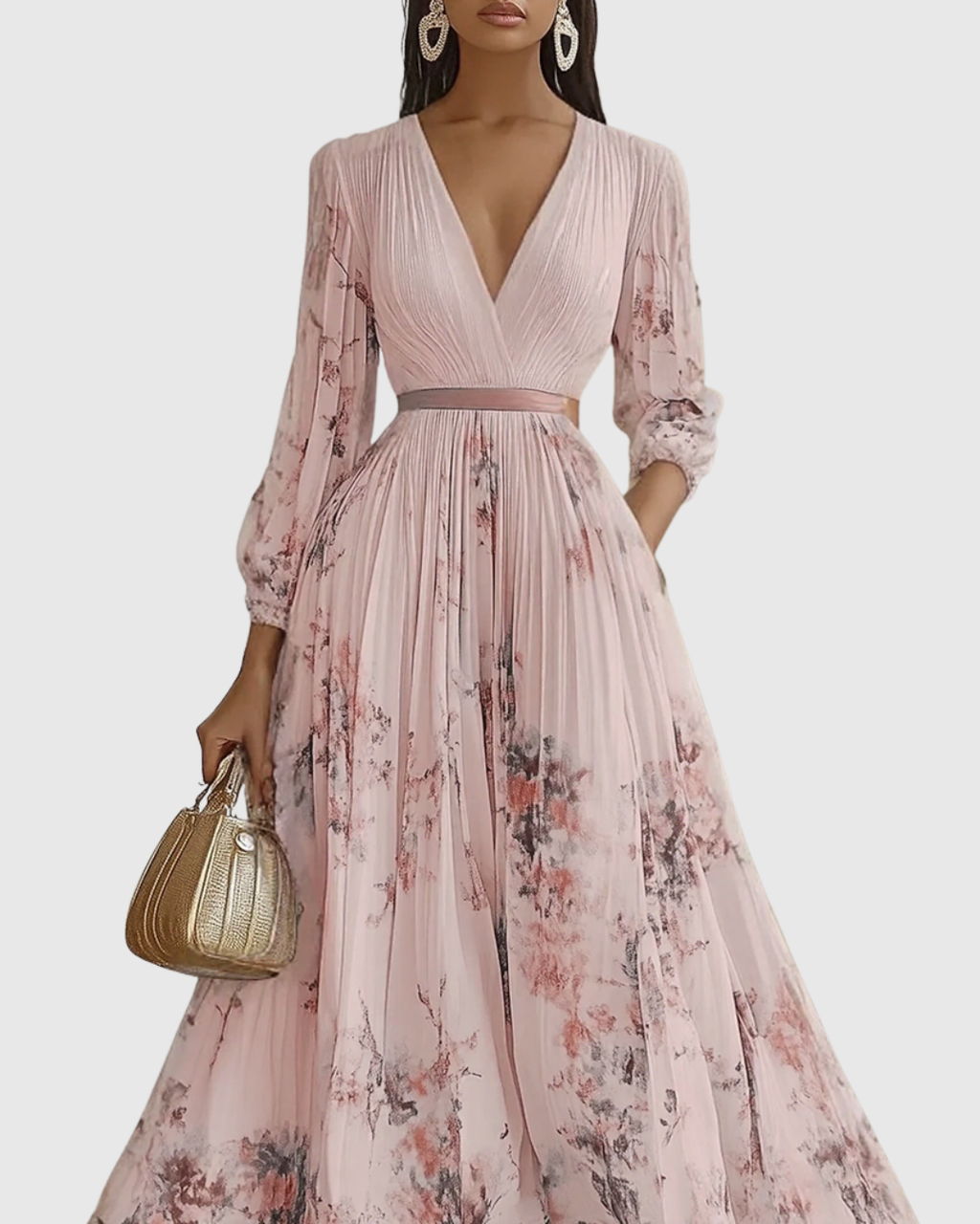 Rowella | Pleated Maxi Dress - Black Silk