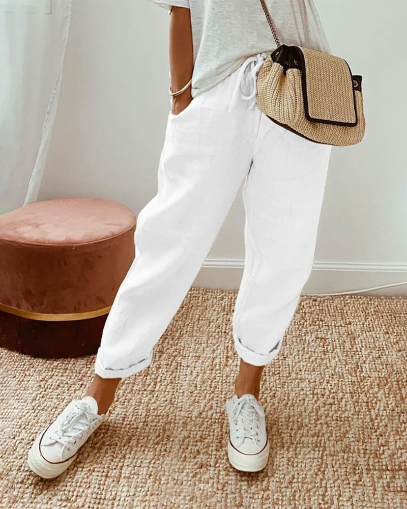Helga | Casual Linen Trousers - Beige
