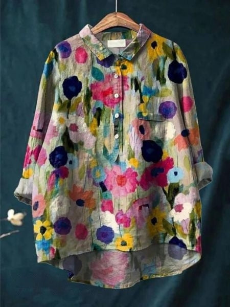 Bella | Floral Button Front Pocket Blouse - Multicolor
