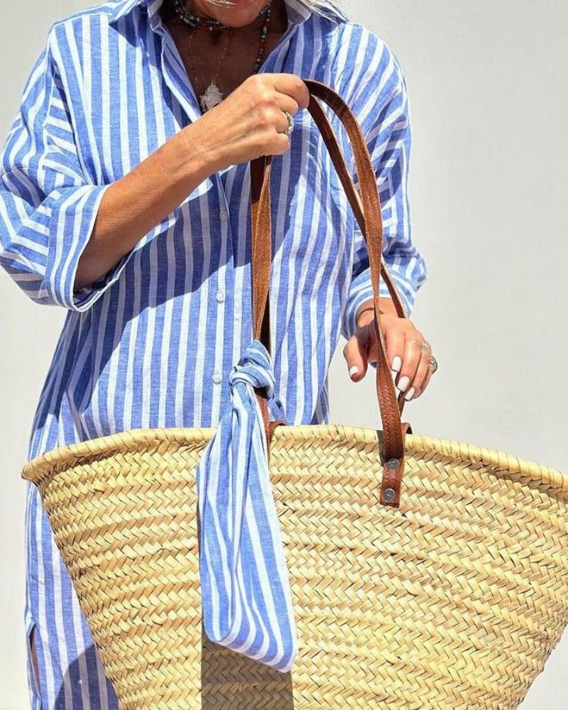 Daphne | Midi Shirt Dress - Striped Cotton
