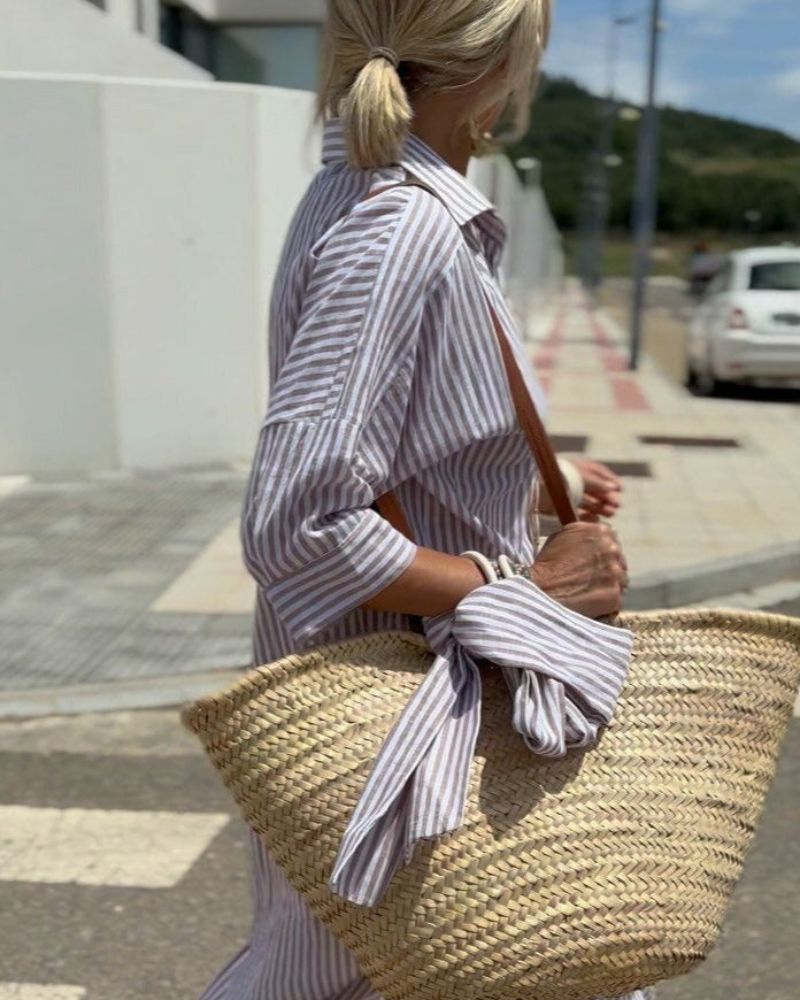 Daphne | Midi Shirt Dress - Striped Cotton