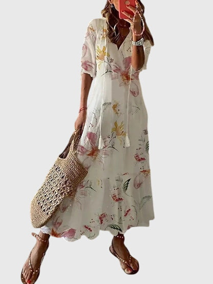 Amalia | Boho Vintage Summer Dress - Floral Print Cotton
