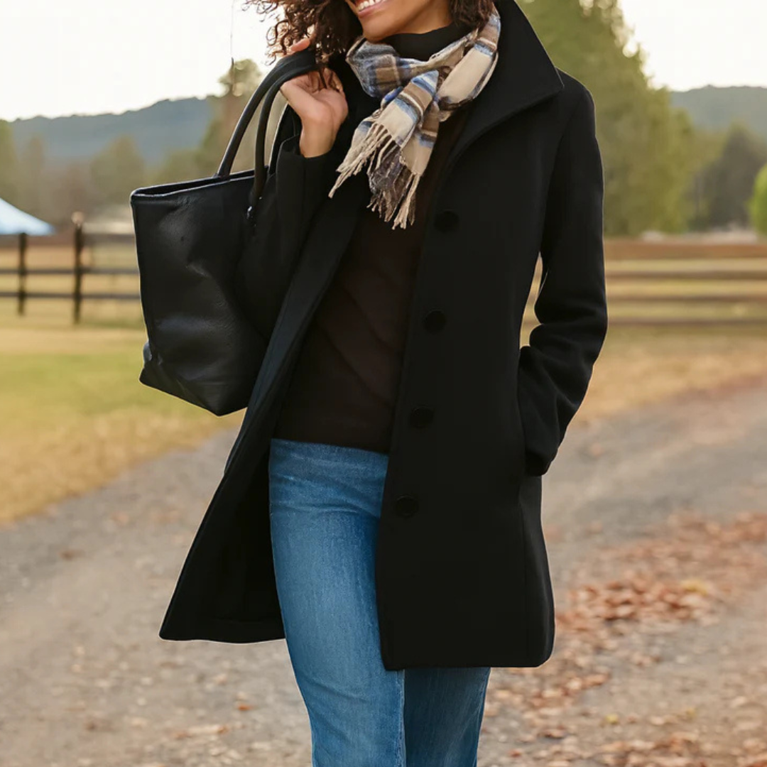 Helga | Classic Winter Coat with Button Front - Black
