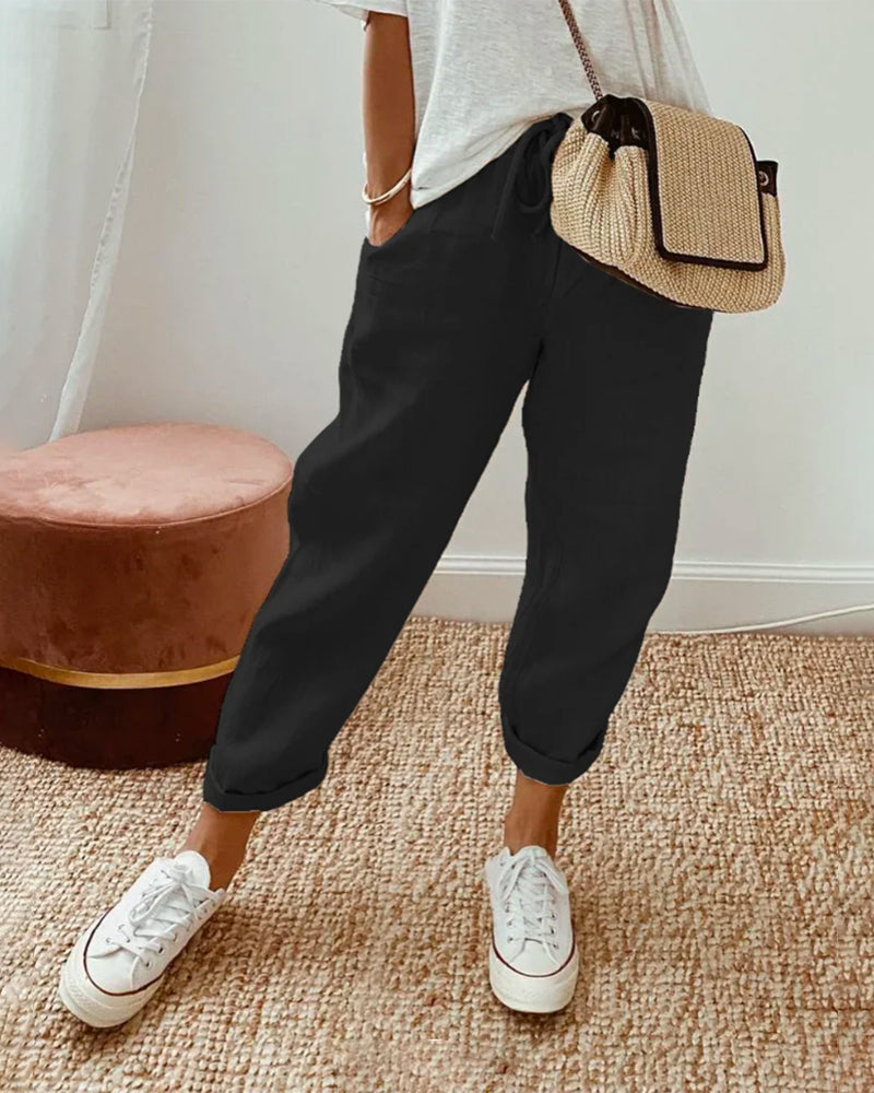 Helga | Casual Linen Trousers - Beige