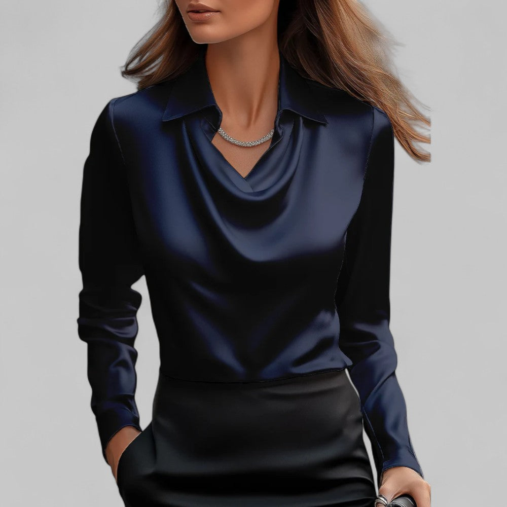 Theresa | Satin Blouse with Waterfall Neckline - Elegant Ivory