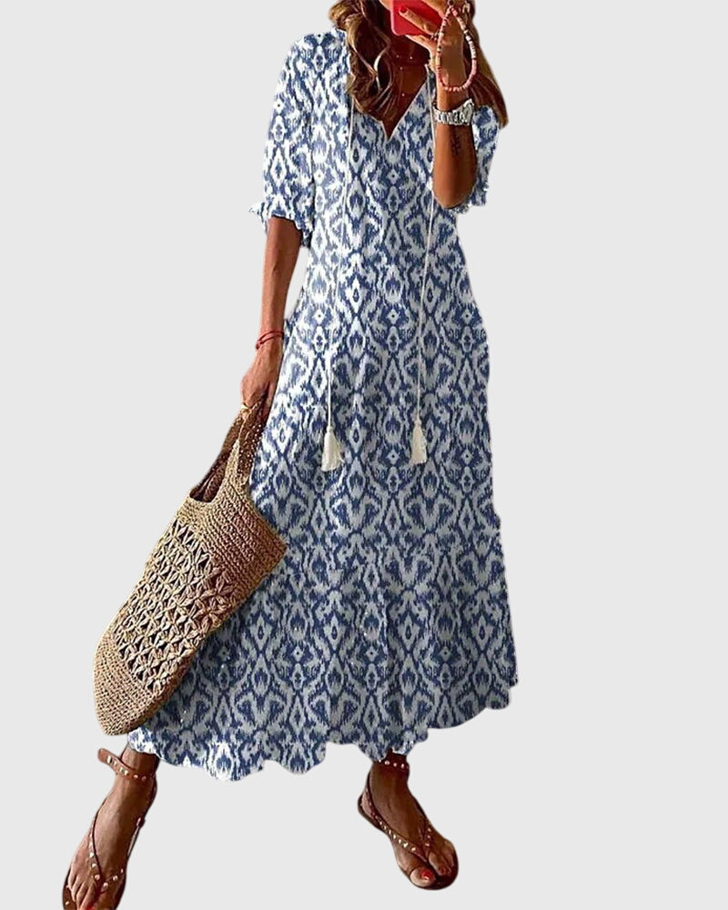 Amalia | Boho Vintage Summer Dress - Floral Print Cotton