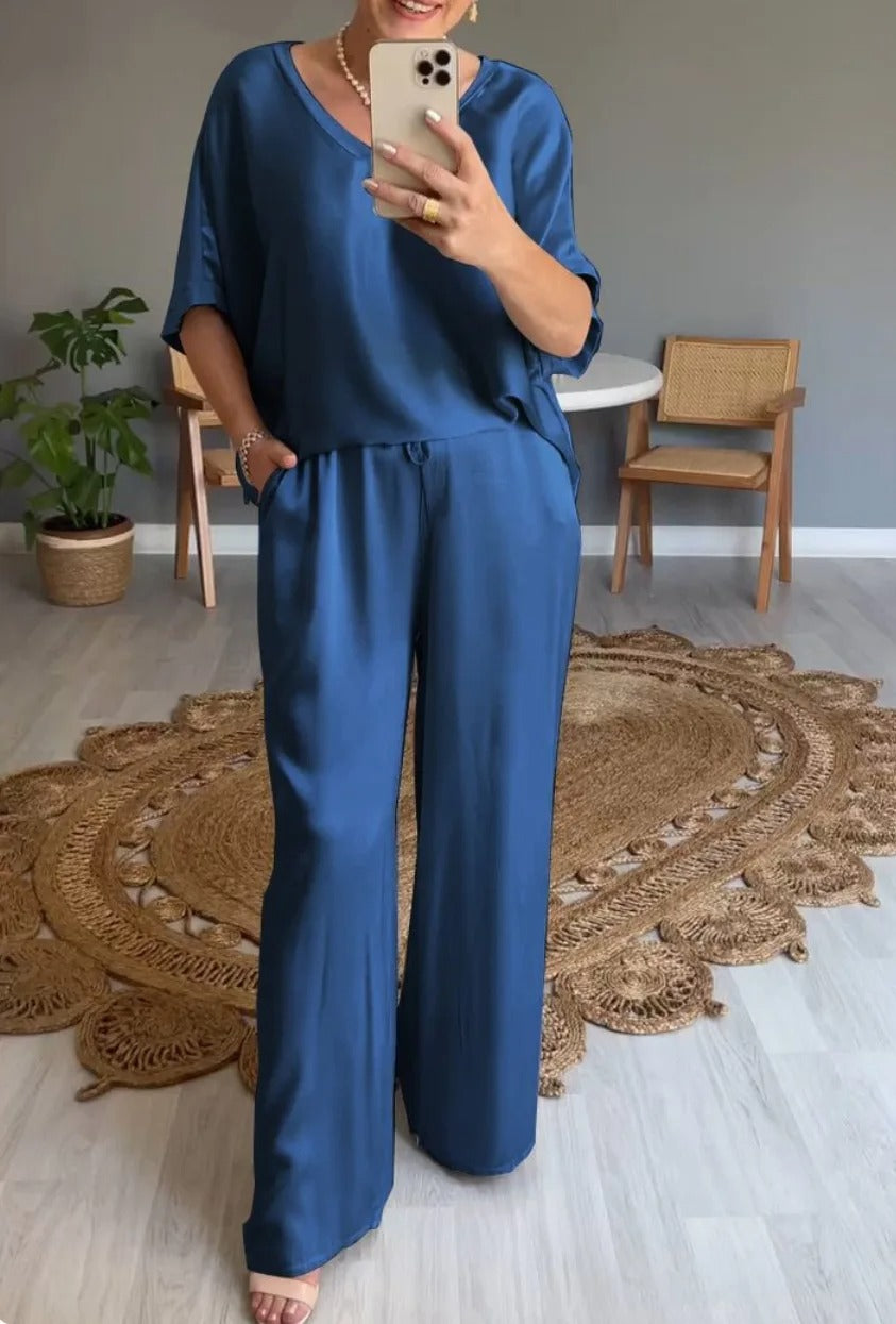 Donna | Women’s Chiffon Two-Piece Wide-Leg Set