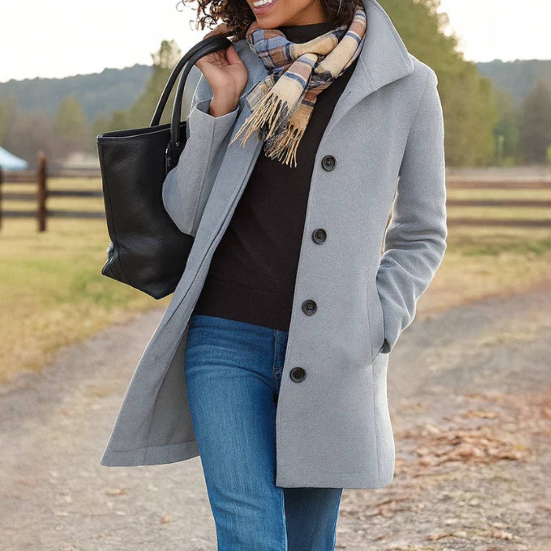 Helga | Classic Winter Coat with Button Front - Black