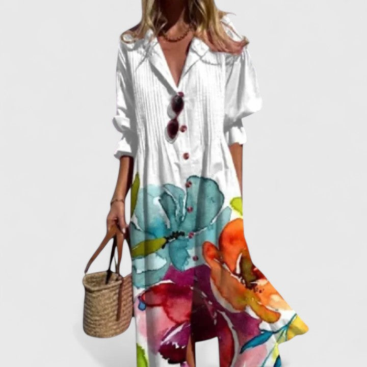 Bailey | Floral Button Front Midi Dress - Multi