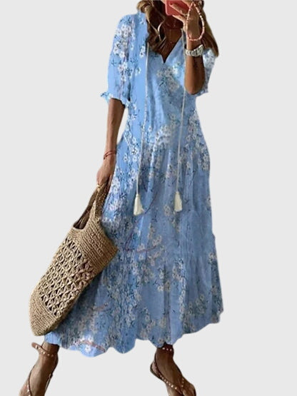 Amalia | Boho Vintage Summer Dress - Floral Print Cotton