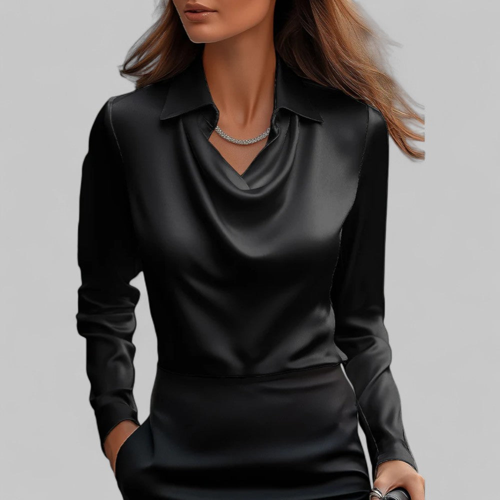 Theresa | Satin Blouse with Waterfall Neckline - Elegant Ivory