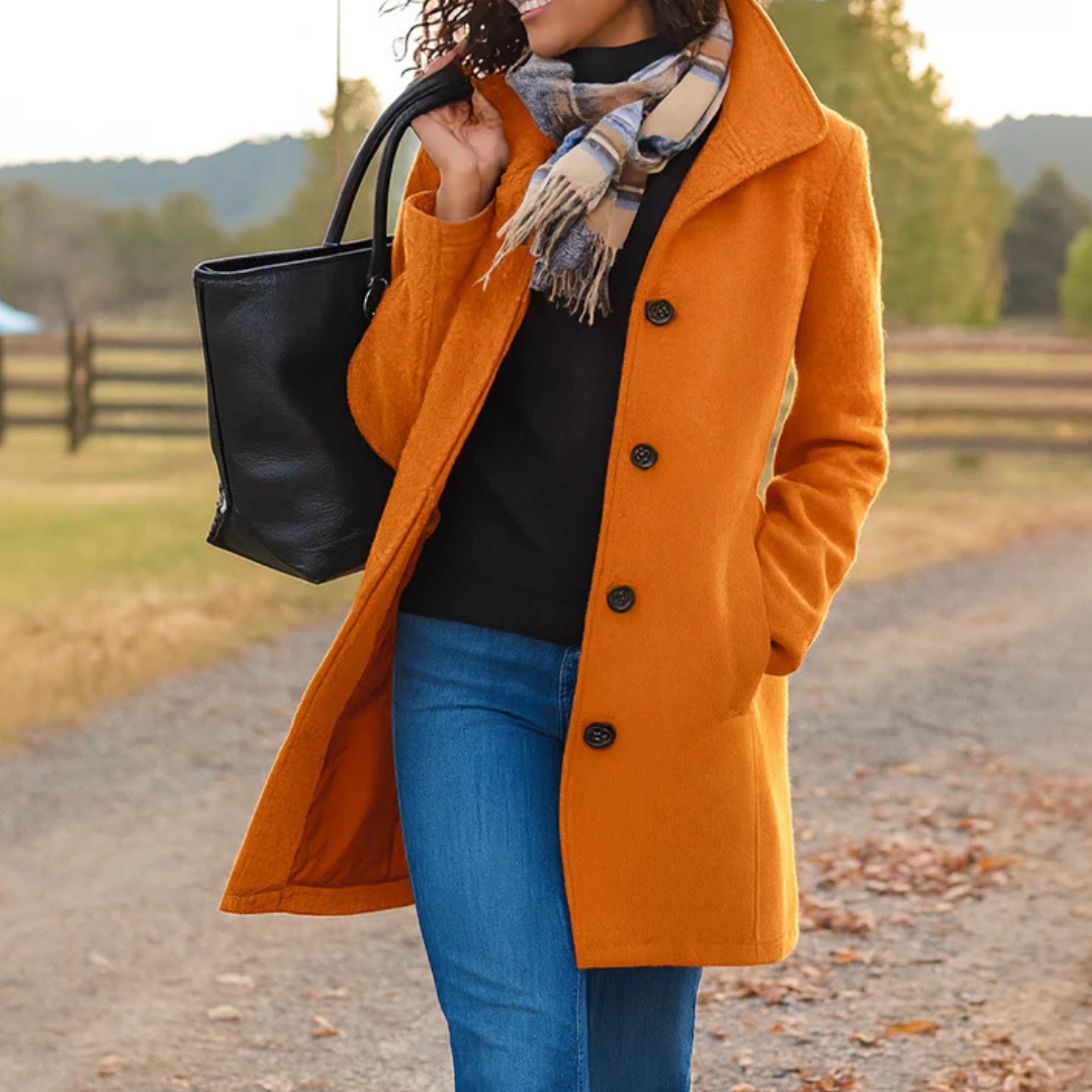 Helga | Classic Winter Coat with Button Front - Black