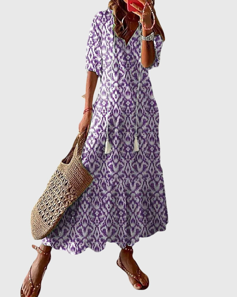 Amalia | Boho Vintage Summer Dress - Floral Print Cotton
