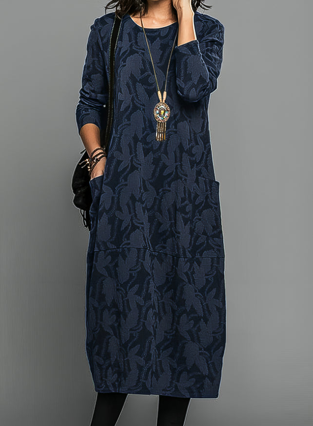Betty | Elegant Winter Dress - Wool Blend - Navy