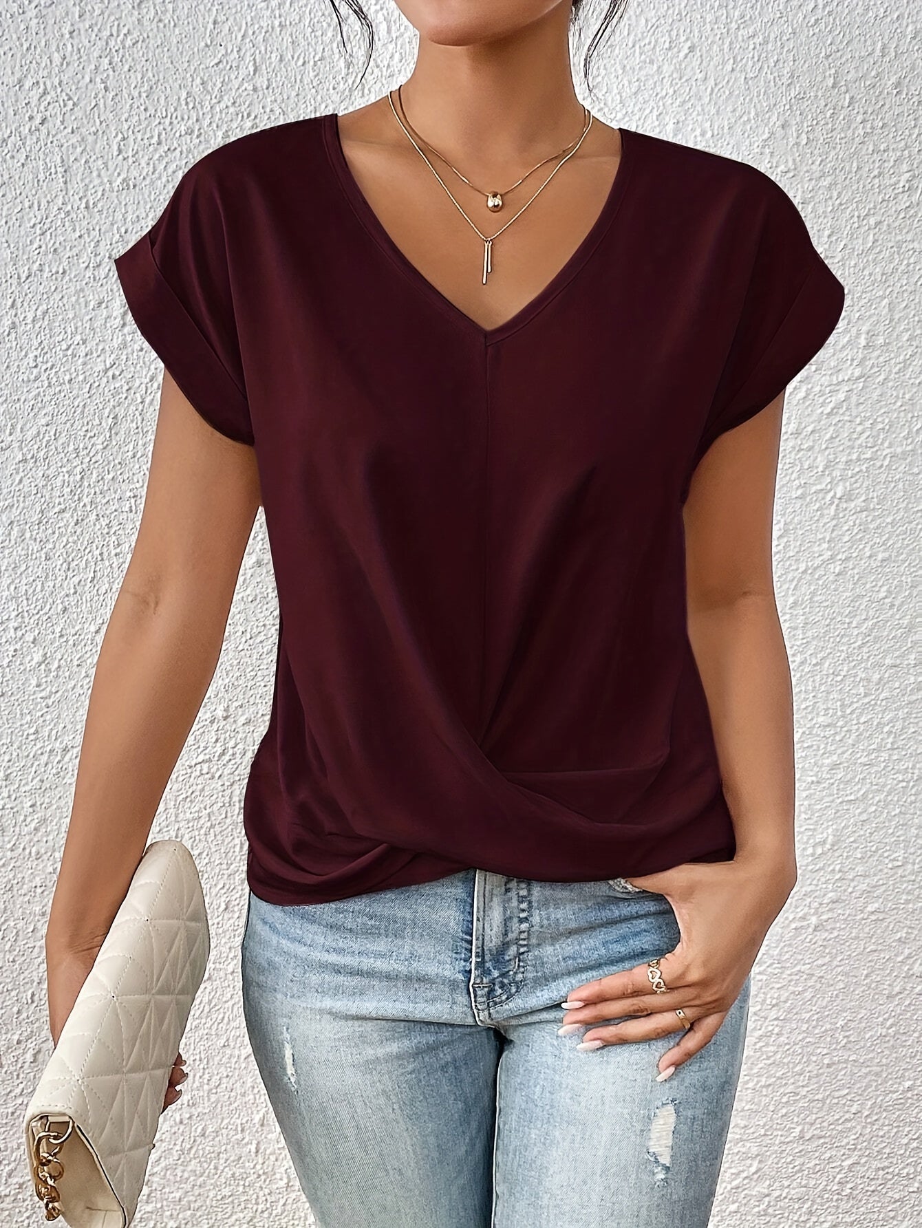 Cleo | Casual T-Shirt Sweetheart Neckline - White