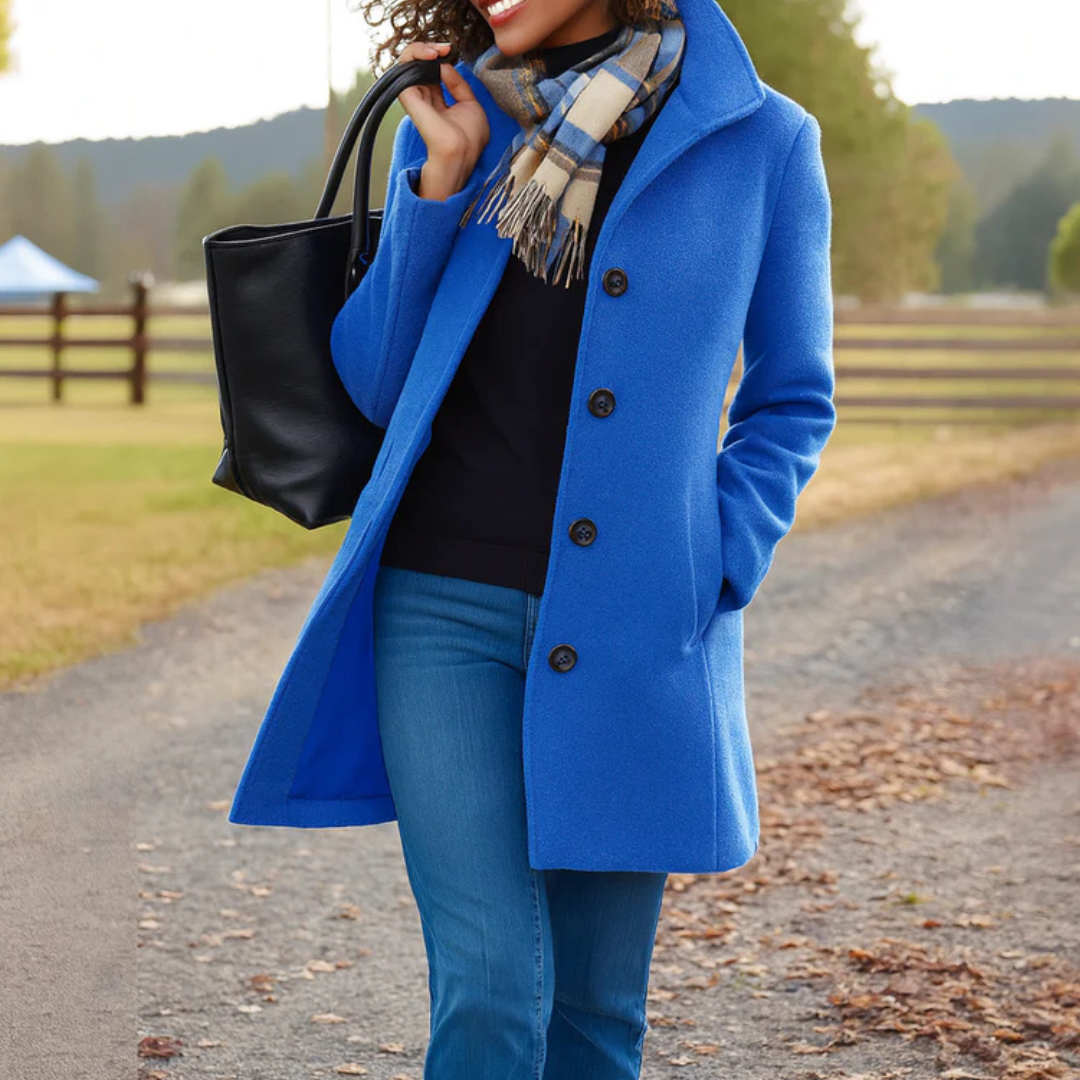 Helga | Classic Winter Coat with Button Front - Black