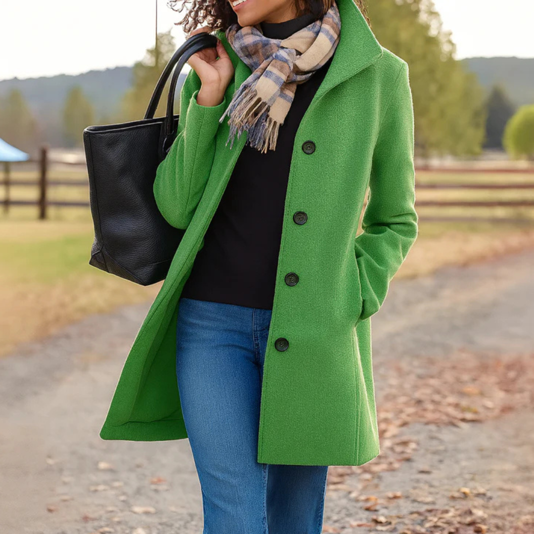 Helga | Classic Winter Coat with Button Front - Black