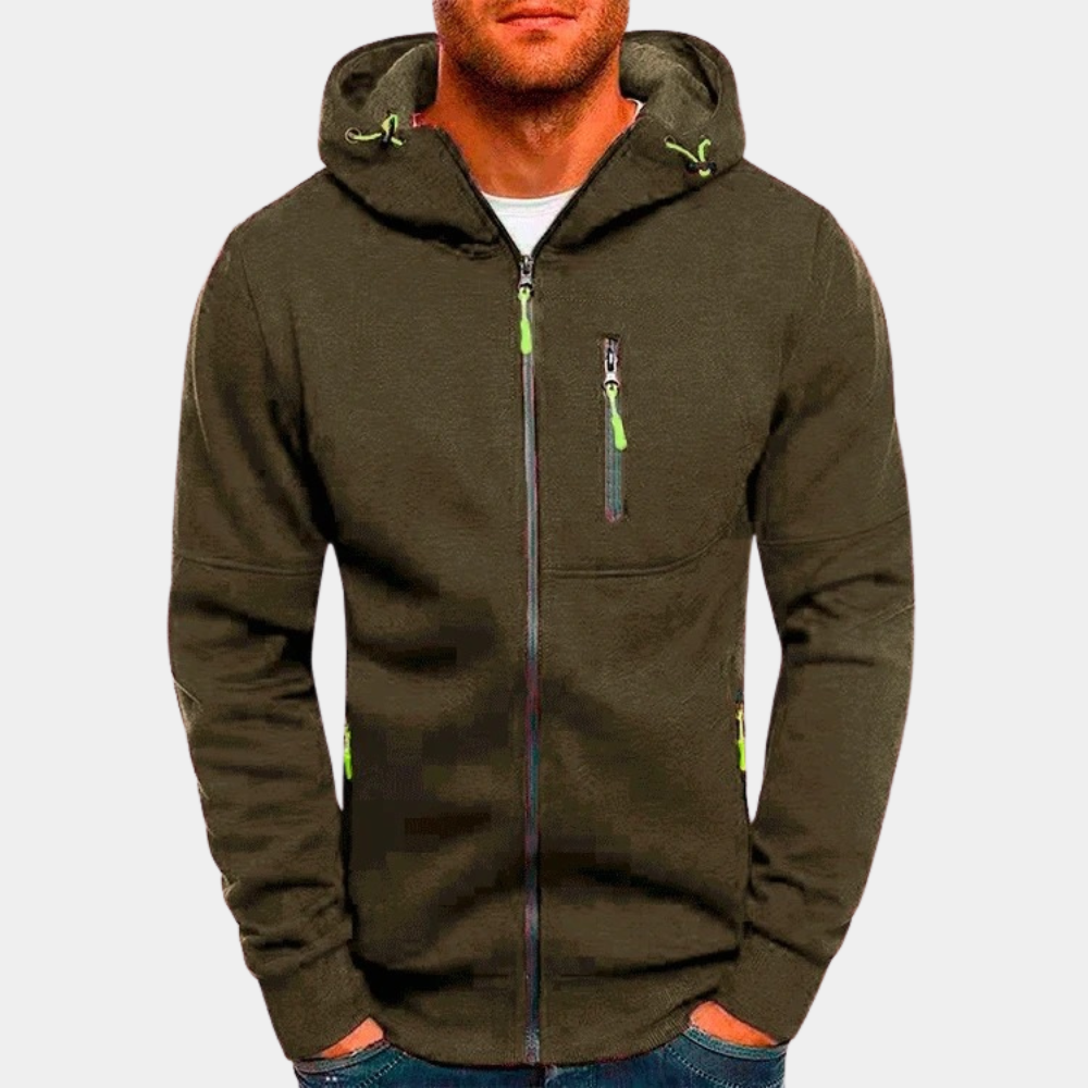 Karl | Casual Men's Zip Hoodie - Grey Cotton