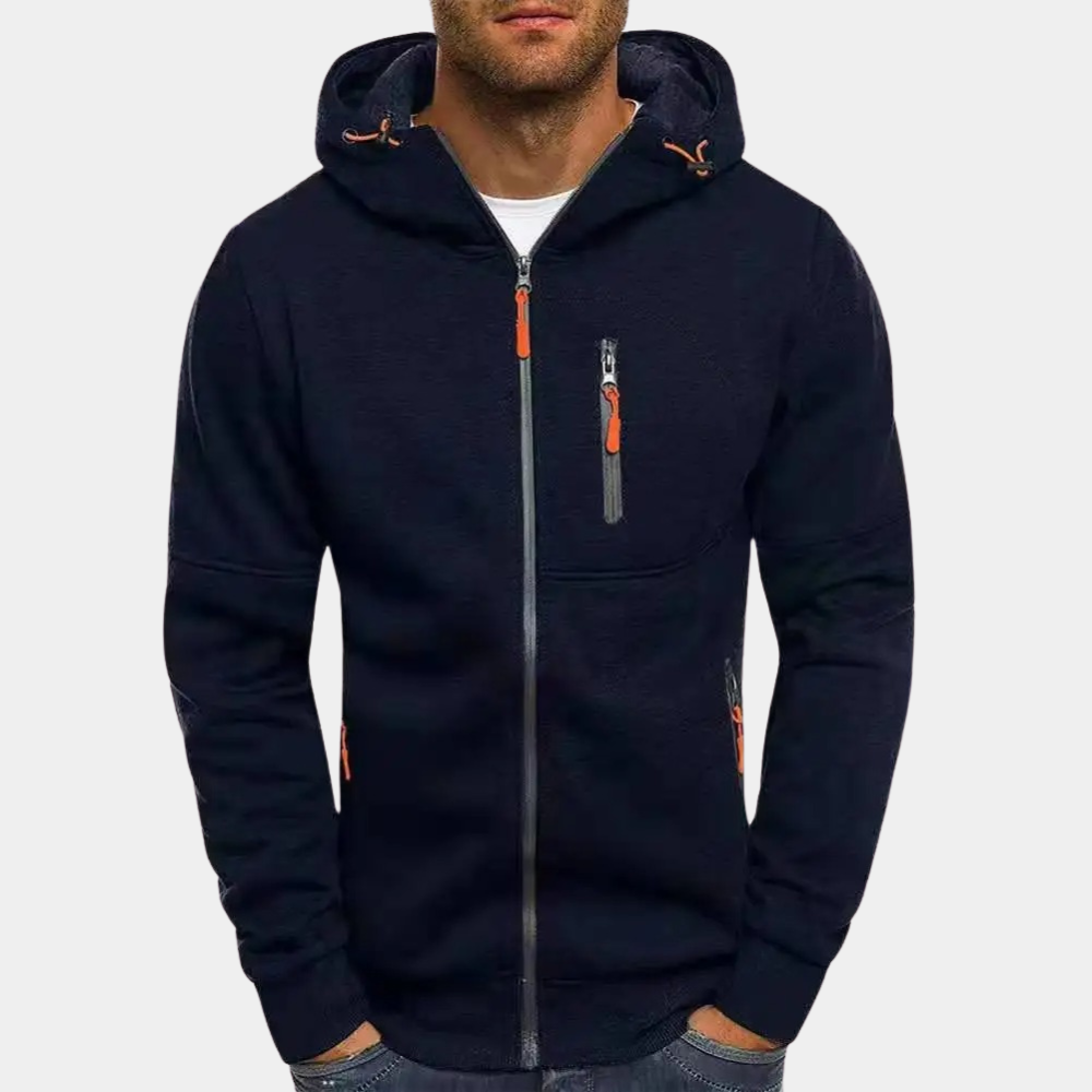 Karl | Casual Men's Zip Hoodie - Grey Cotton