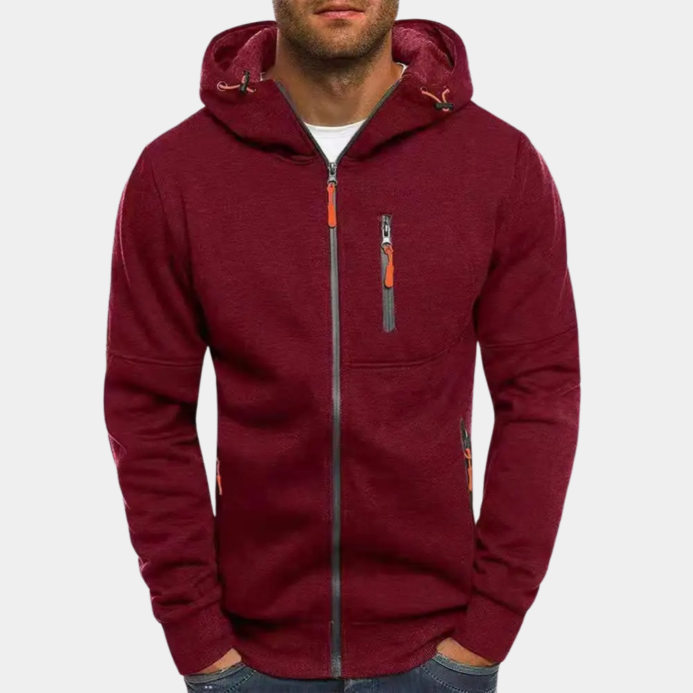 Karl | Casual Men's Zip Hoodie - Grey Cotton
