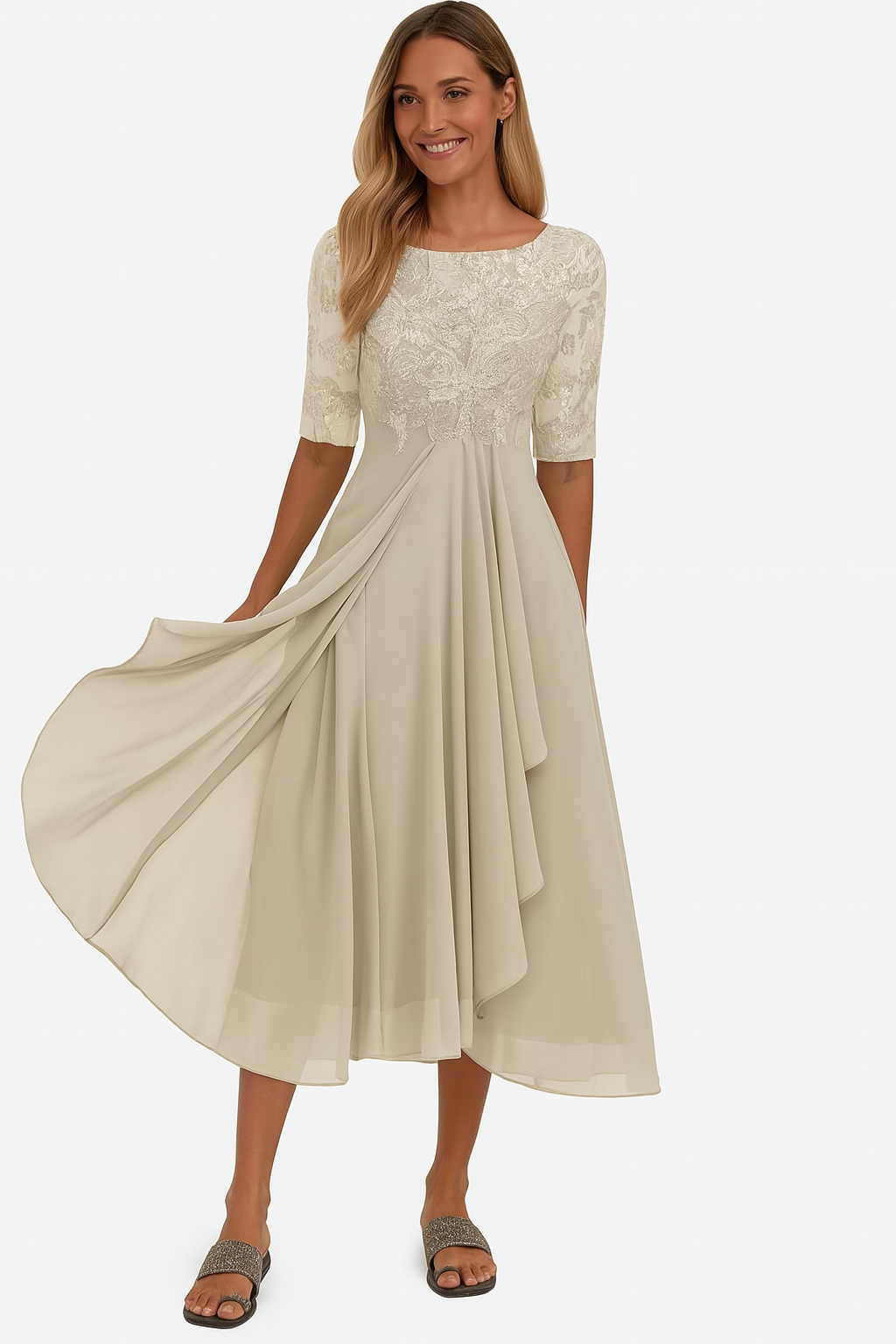 Greta | A Line Midi Dress - Summer - Floral Print - Cotton Blend