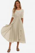 Greta | A Line Midi Dress - Summer - Floral Print - Cotton Blend