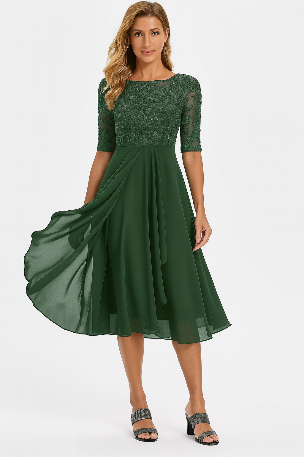 Greta | A Line Midi Dress - Summer - Floral Print - Cotton Blend