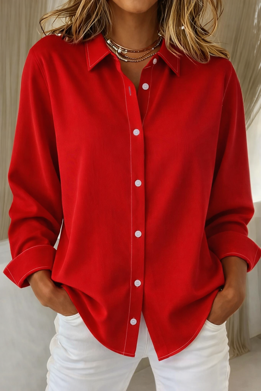 Eliana | Women's Minimalist Statement Blouse - White