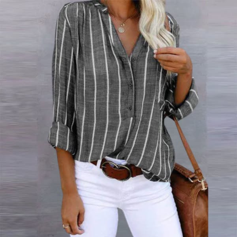Zoey | Women's Striped Long Sleeve Button Top - Multicolor