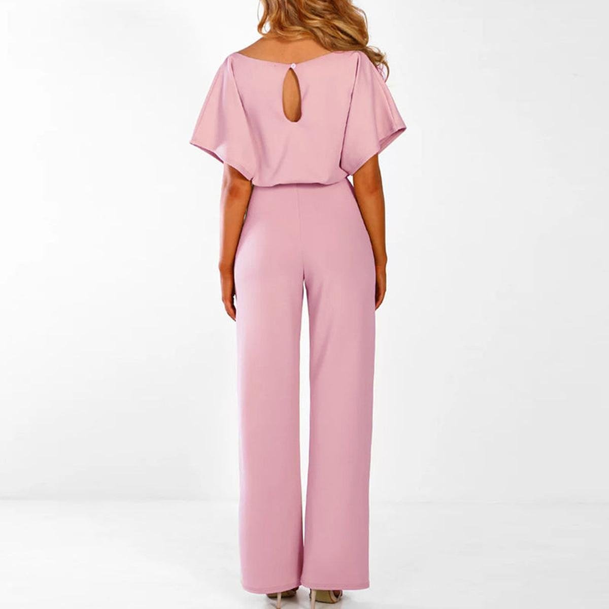 Viola | Casual Short Sleeve Jumpsuit with Belt - Black