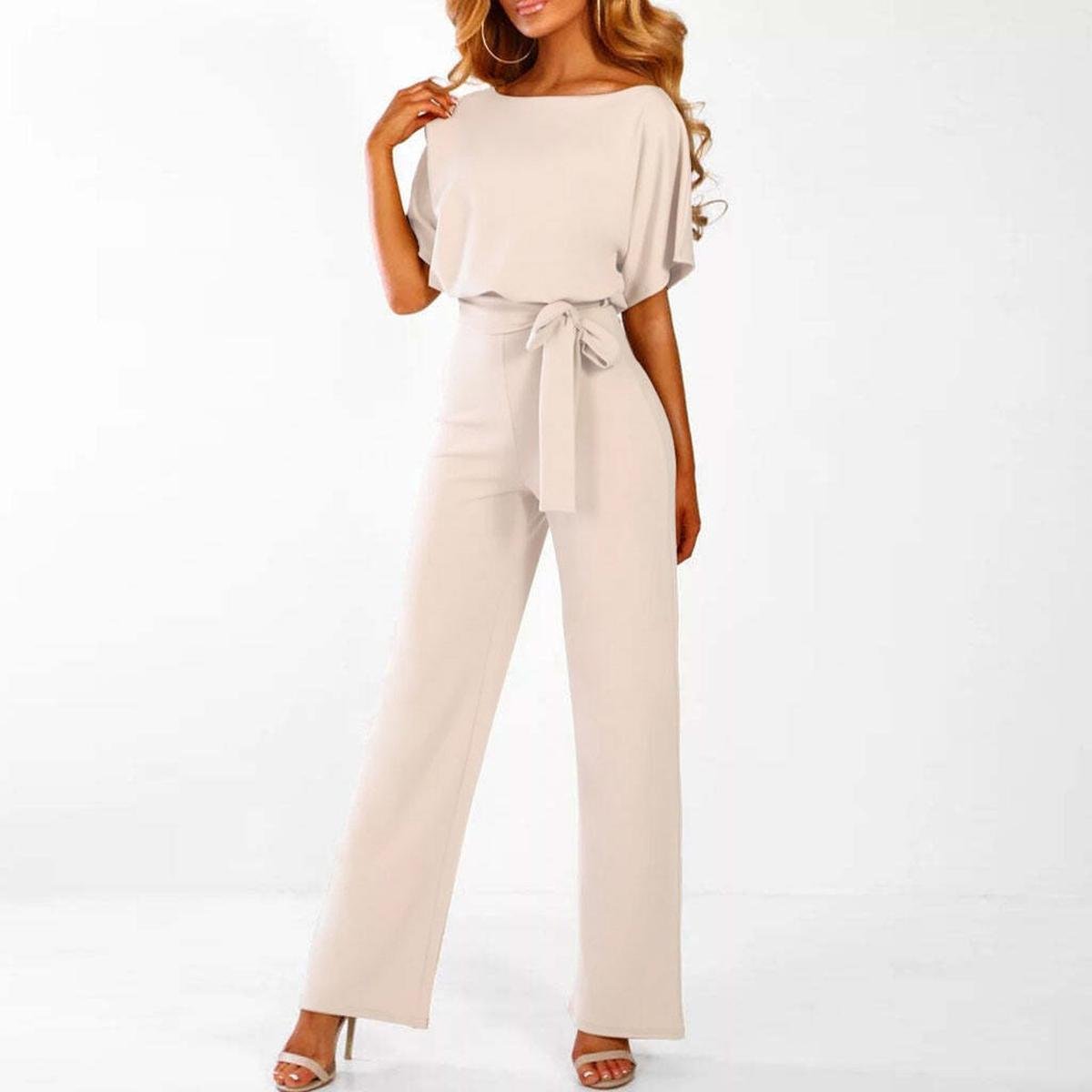 Viola | Casual Short Sleeve Jumpsuit with Belt - Black