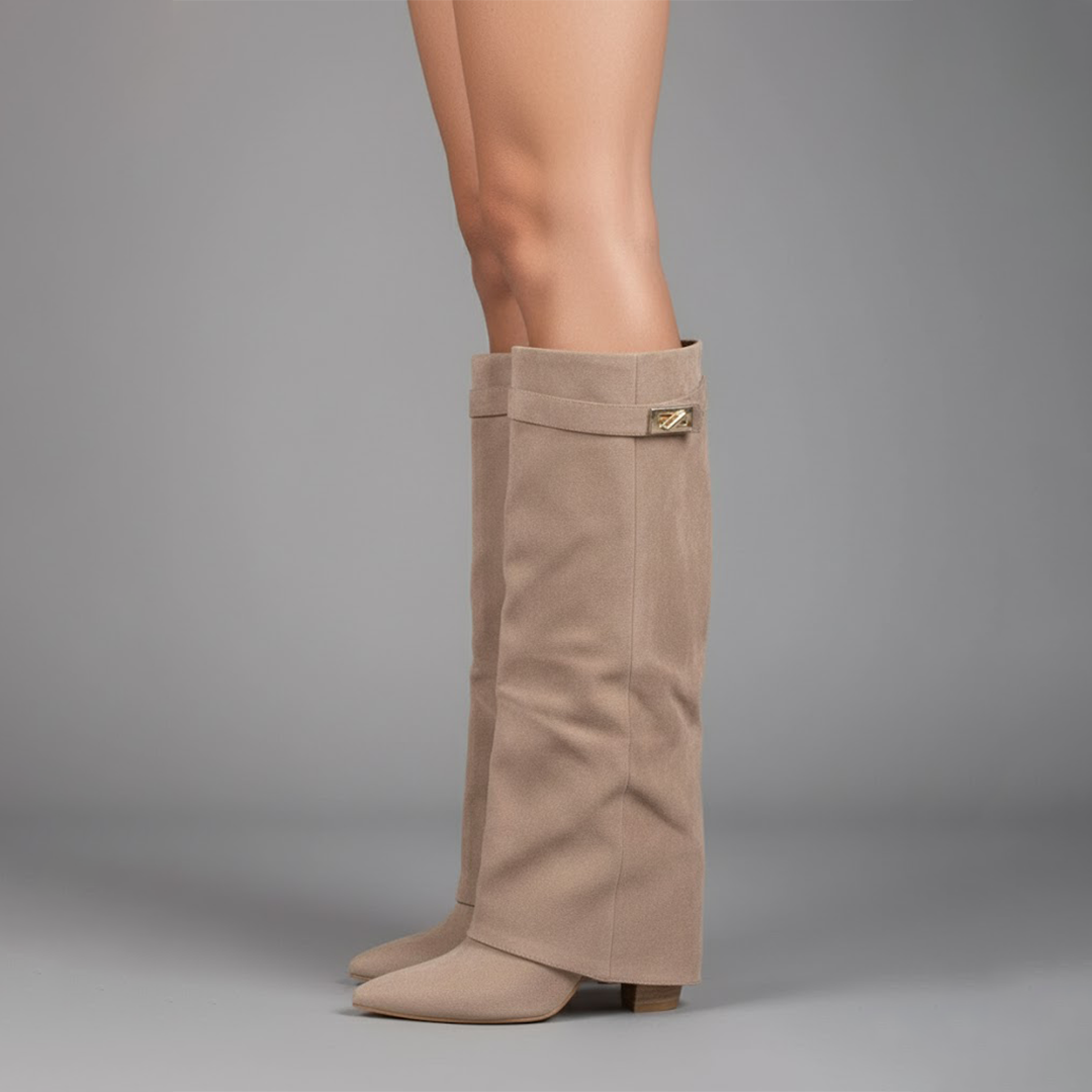 Yvonne | Overknee Stiefel aus Leder mit Schnalle - Schwarz