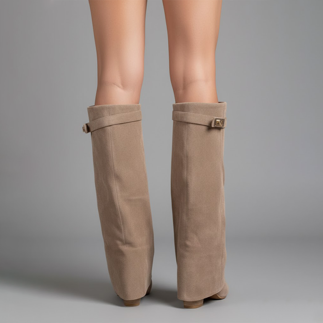 Yvonne | Overknee Stiefel aus Leder mit Schnalle - Schwarz