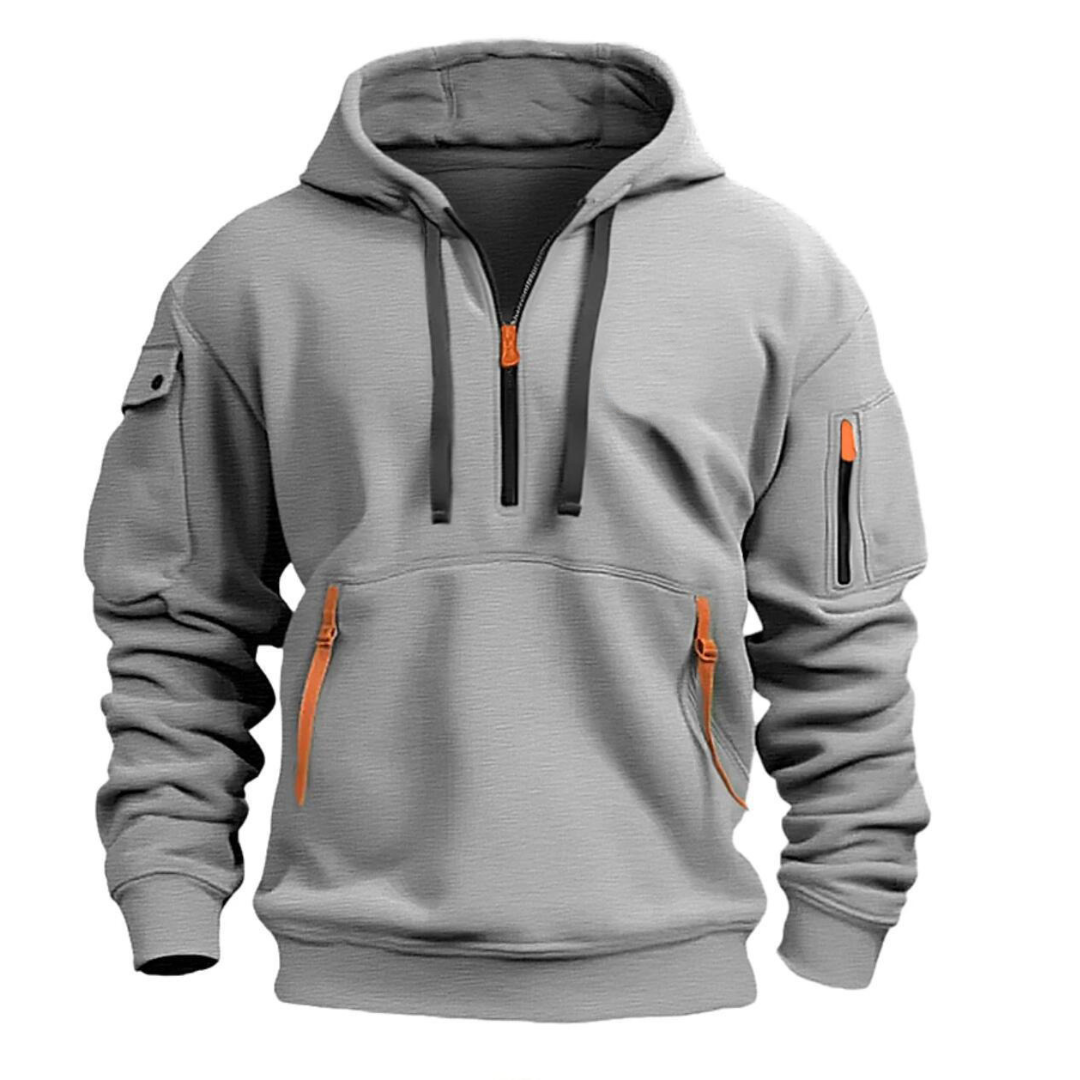 Hugo | Men's Casual Hoodie with Zipper Pockets - Grey