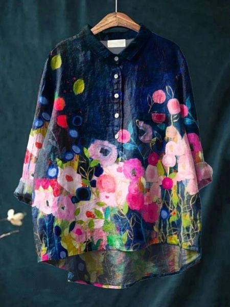 Bella | Floral Button Front Pocket Blouse - Multicolor