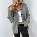 Hazel | Women's Hooded Knit Cardigan - Open Front Button - Grey