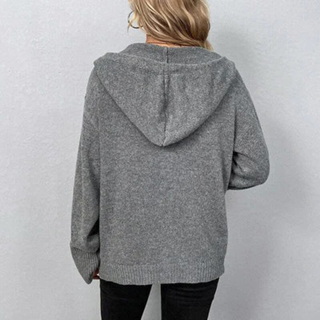 Hazel | Women's Hooded Knit Cardigan - Open Front Button - Grey