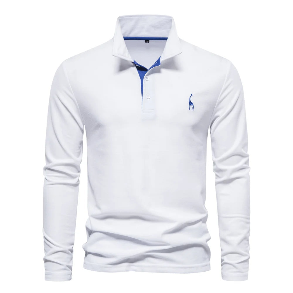 Aaron | Classic Button Neck Polo Shirt - Navy Cotton