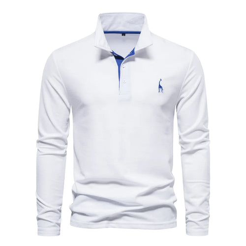 Aaron | Classic Button Neck Polo Shirt - Navy Cotton