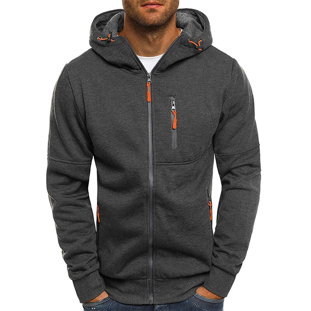 Karl | Casual Men's Zip Hoodie - Grey Cotton