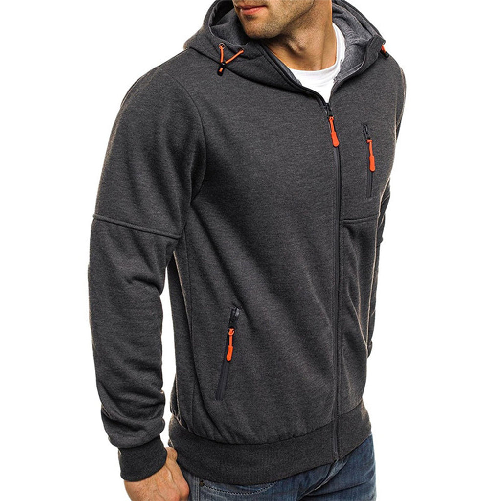 Karl | Casual Men's Zip Hoodie - Grey Cotton