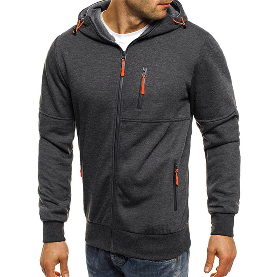 Karl | Casual Men's Zip Hoodie - Grey Cotton