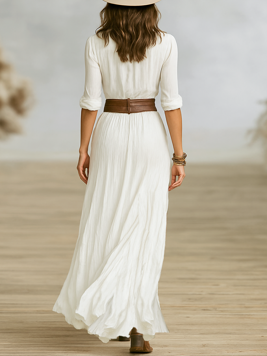 Rose | Bohemian Button Front Maxi Dress - Floral Print Cotton
