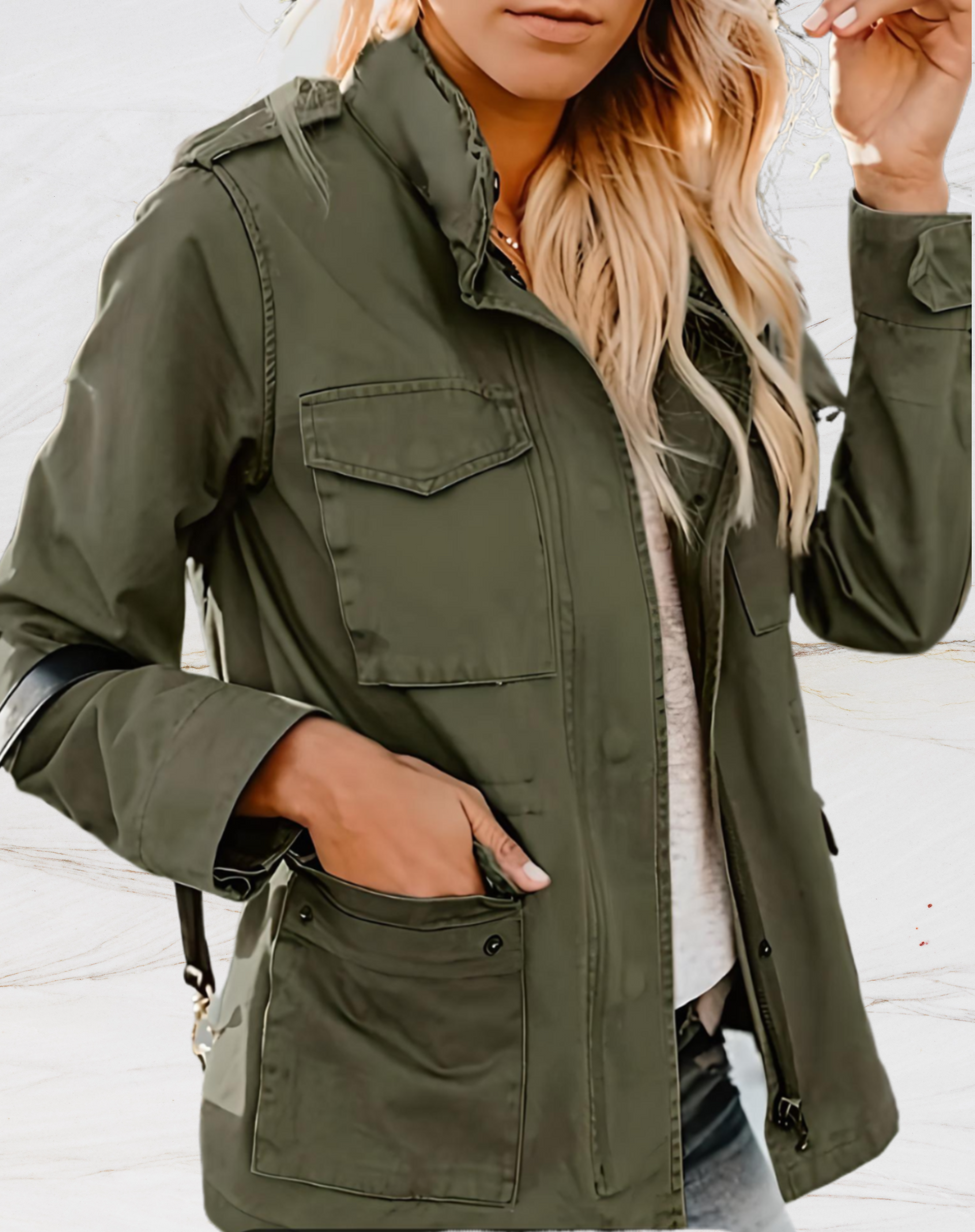 Thilde | Casual Utility Jacket - Olive Green Cotton