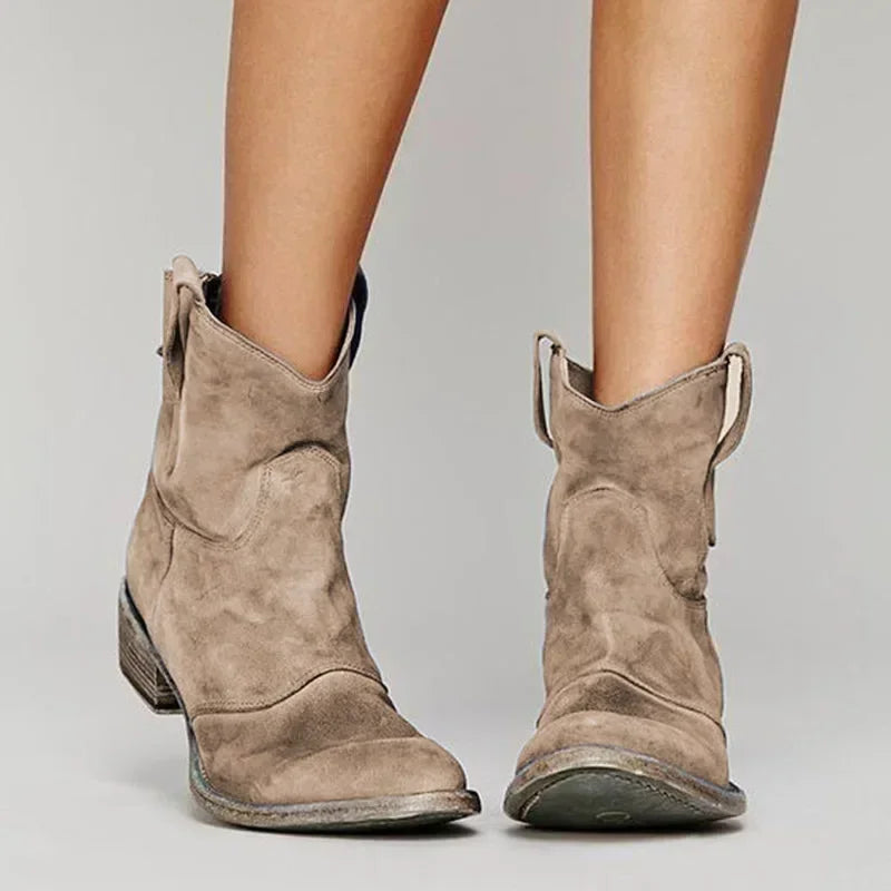 Paloma | Vintage Western Ankle Boots - Brown Leather