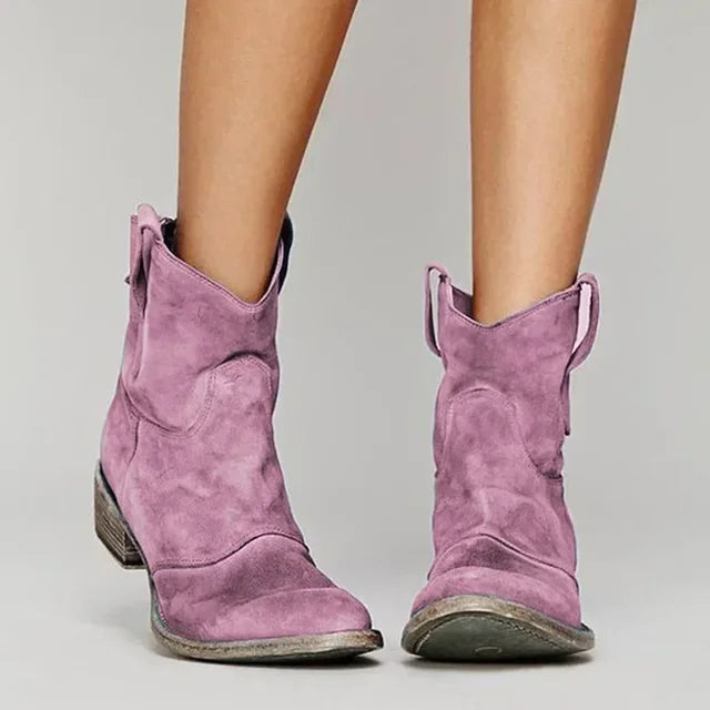 Paloma | Vintage Western Ankle Boots - Brown Leather