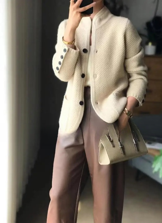 Jodi | Women's Winter Cardigan - Button Front Knit in Cream