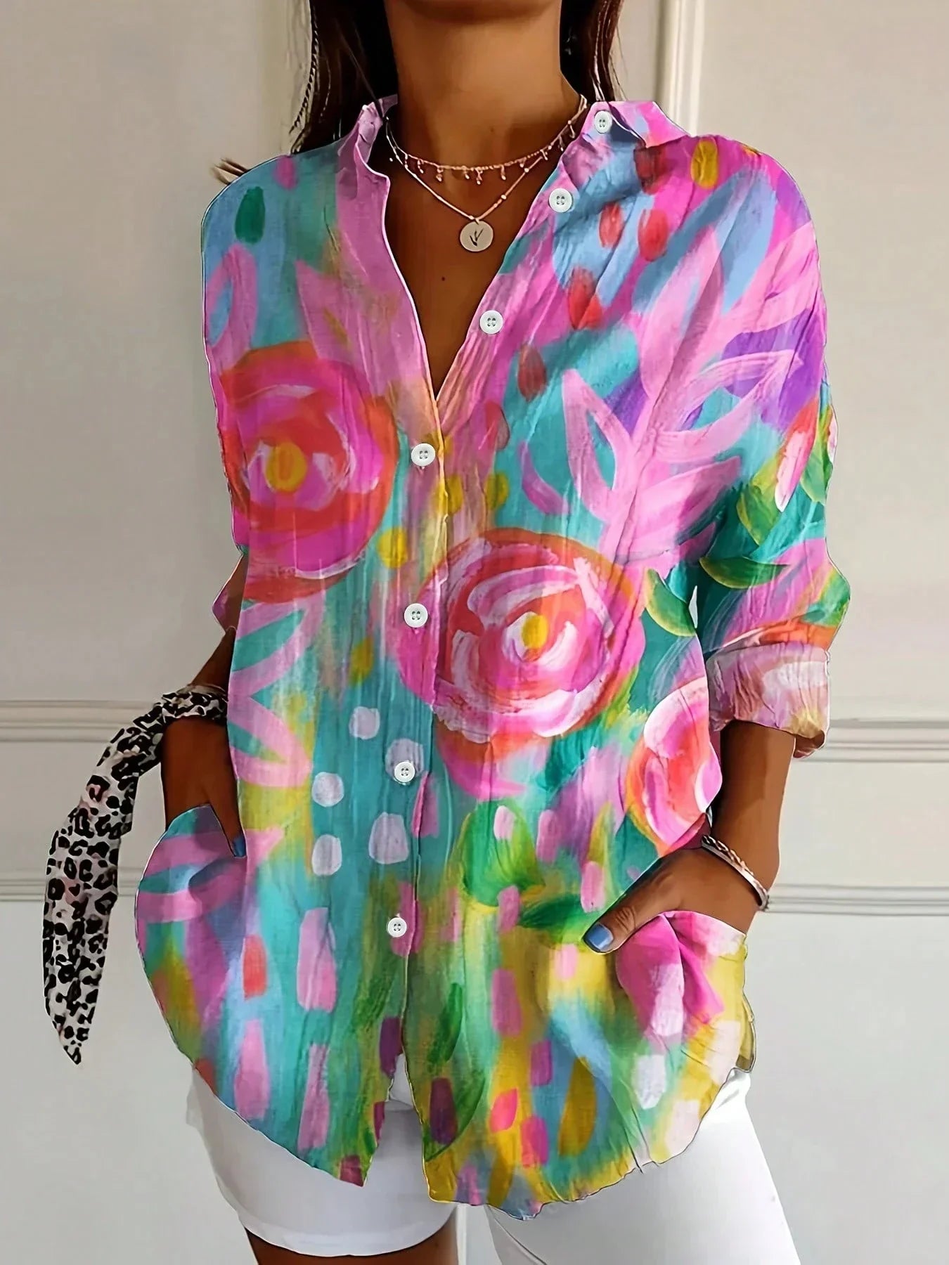 Alicia | Floral Print Button Front Blouse - Multicolor